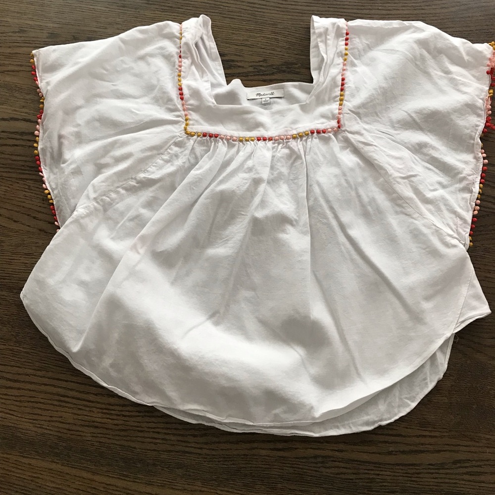 madewell white blouse with colorful piping